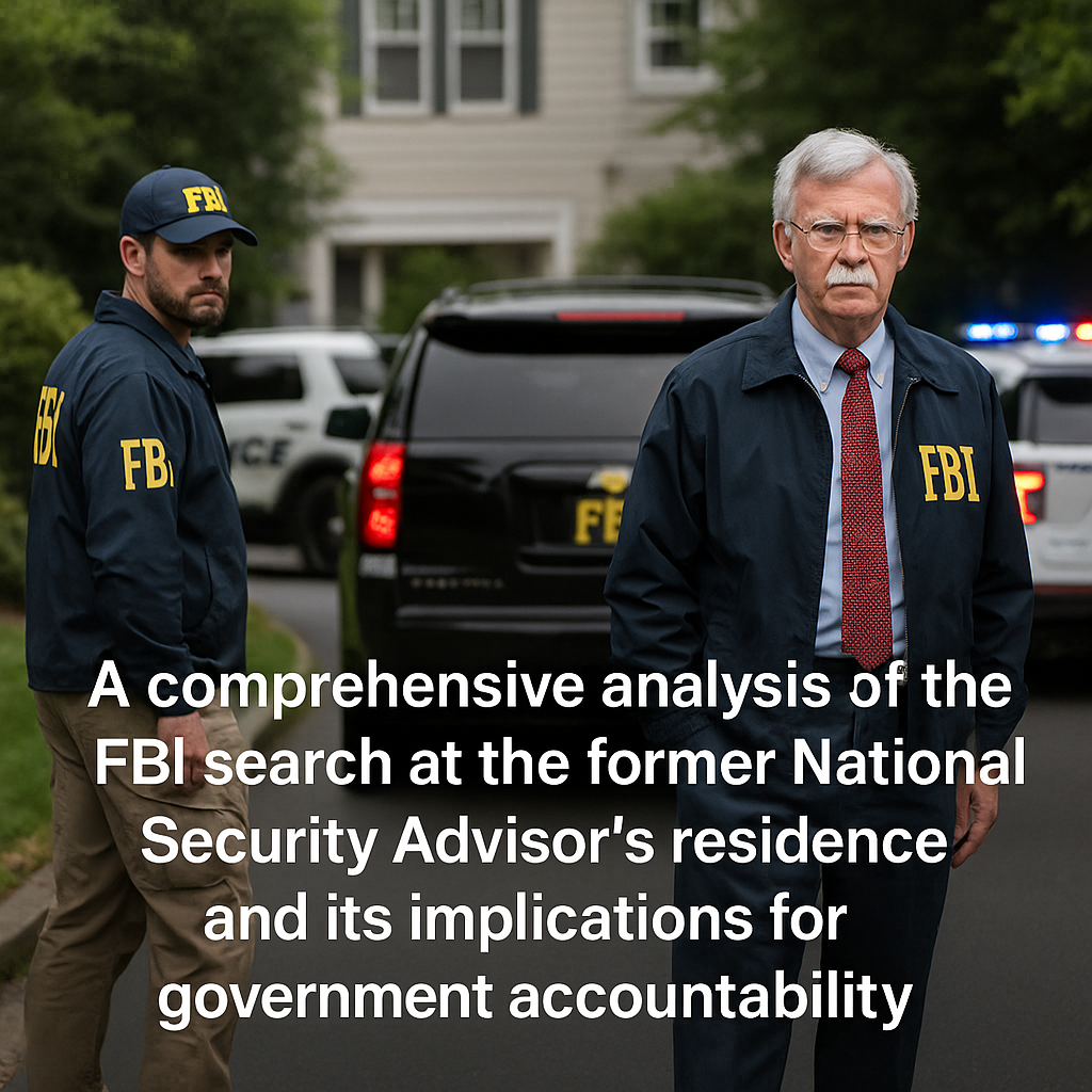 Former National Security Advisor John Bolton with FBI agents during a search operation at his home, part of renewed federal investigation.